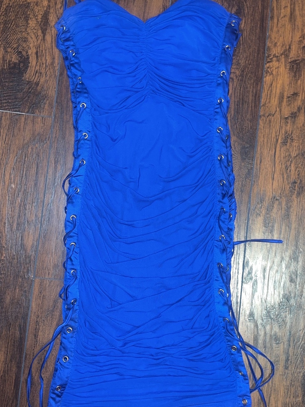 Fashion Nova Royal Blue Ruched Lace-Up Bodycon Dress